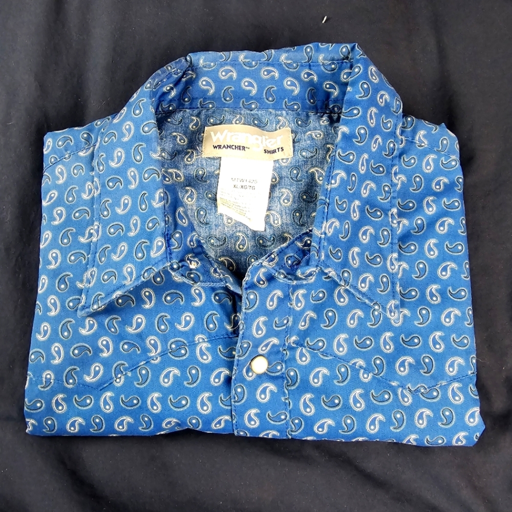 XL Wrangler Blue Paisley Pearl Snap S/S shirt